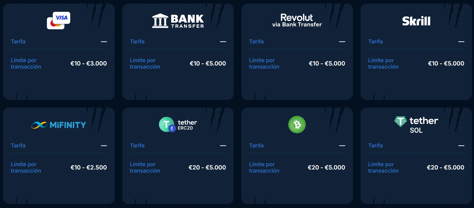 Métodos de pago en Playzilla